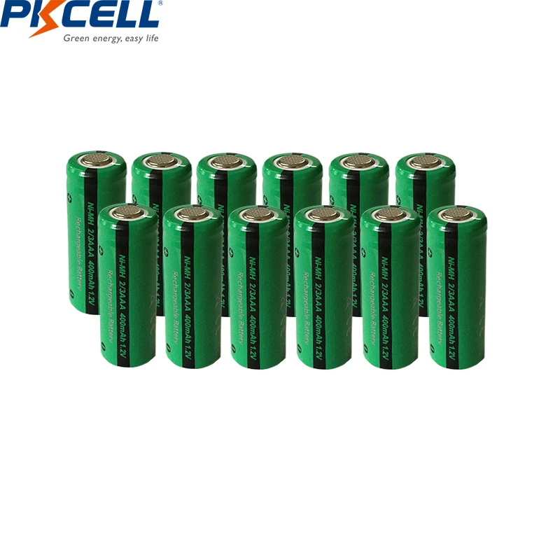 12 шт. PKCELL 1 2 V NiMH 2/3AAA батареи 400mAh ni mh аккумуляторная батарея без вкладки плоский