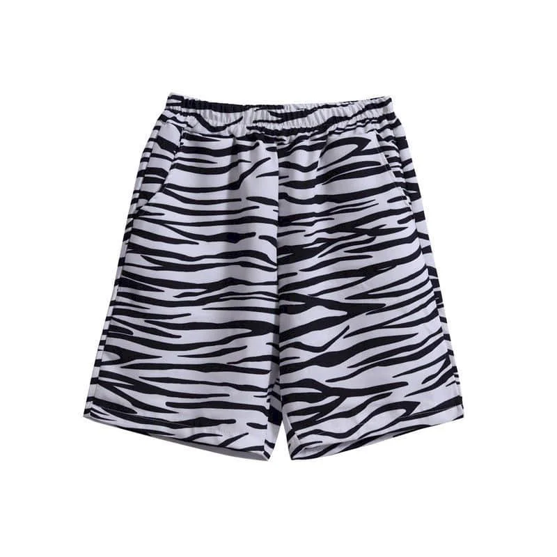 

2021 New Summer Shorts Loose Wild Hong Kong Flavor Straight High Waist Drape Wide Leg Five-point Casual Short Pant Zebra Pattern