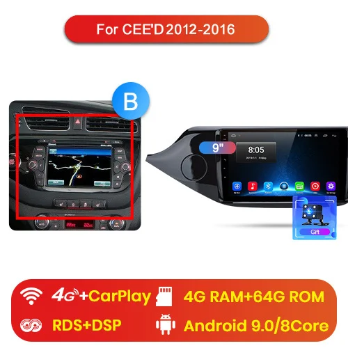 Junsun V1 2G+ 32G Android 9,0 DSP автомобильный Радио Мультимедиа Видео плеер навигация gps для KIA Cee 'd CEED JD 2012- 2 din без dvd - Цвет: 4G (4GB 64GB) B