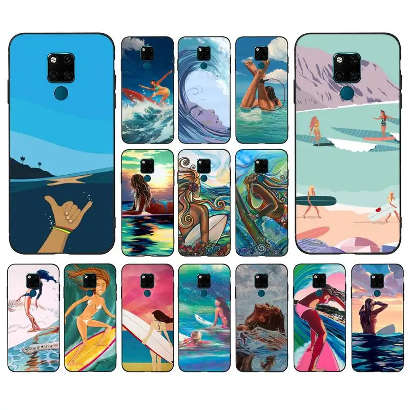 

FHNBLJ Surfboard Surfing Art Surf Girl Phone Case for Huawei Mate 20 10 9 40 30 lite pro X Nova 2 3i 7se