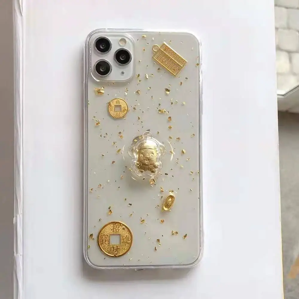 New year iphone Cases Rat money Gold coins Sequins transparent case for X XR XS MAX 11 Clean soft 6 7 8 | Мобильные телефоны и