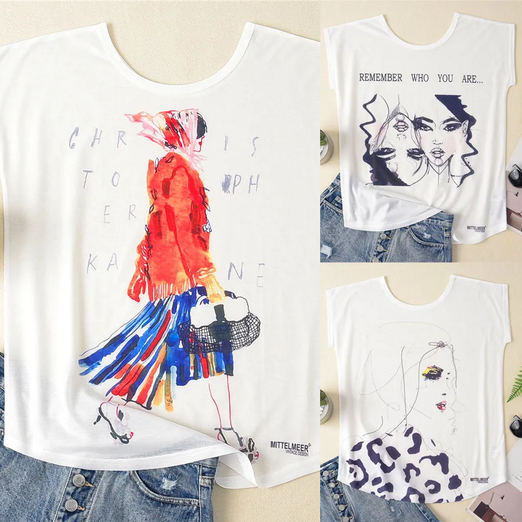 Женская футболка Vogue с буквенным принтом свободная коротким рукавом и круглым