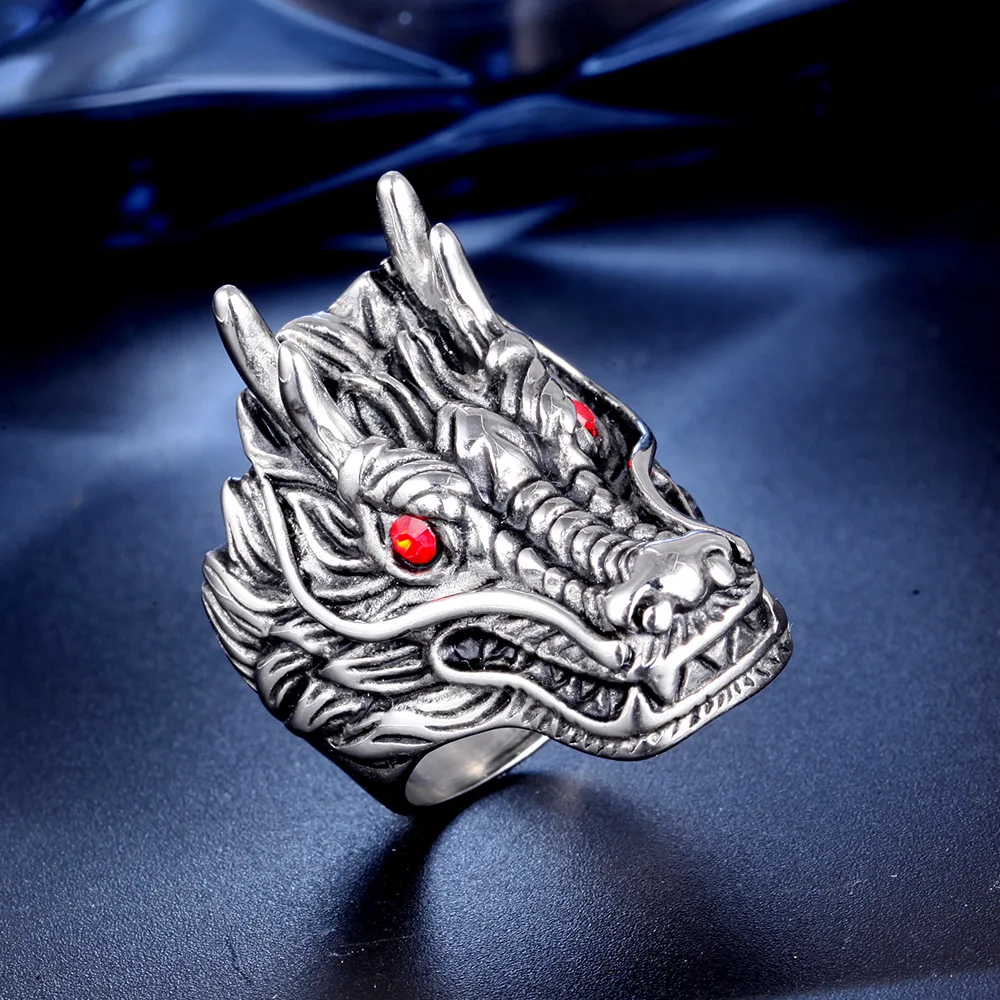 Мужское Винтажное кольцо с головой дракона из нержавеющей стали ювелирные