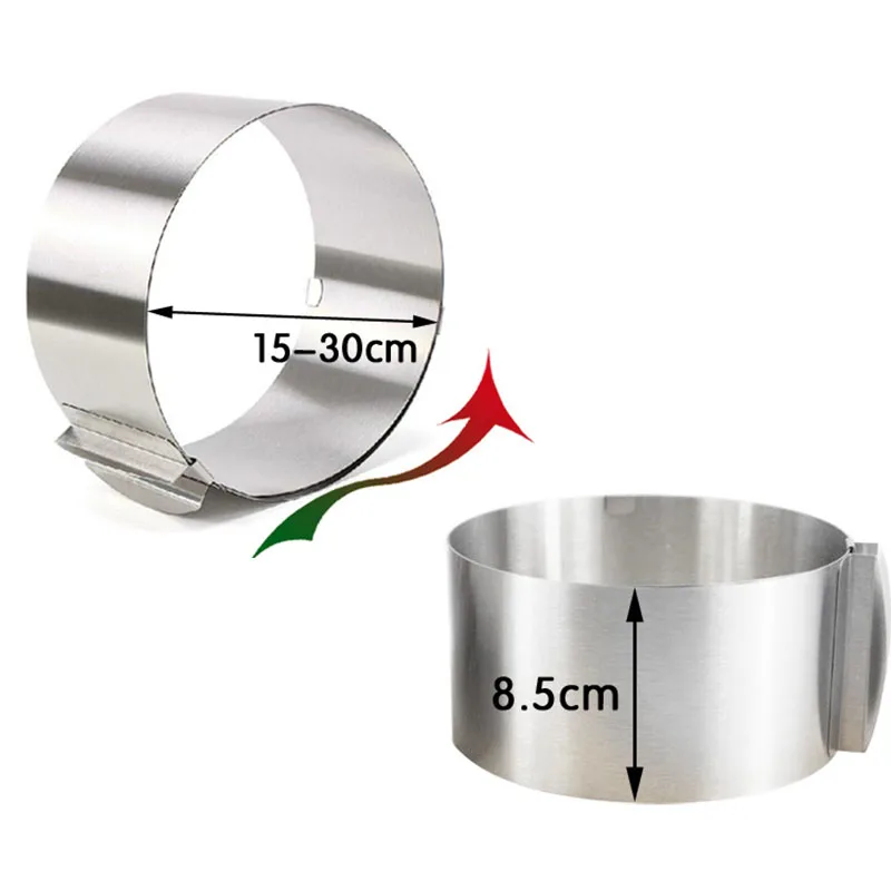 

Retractable Stainless Steel Circle Mousse Ring Baking Tool Set Cake Mould Mold Size Adjustable Bakeware 15-30cm 6-12inch