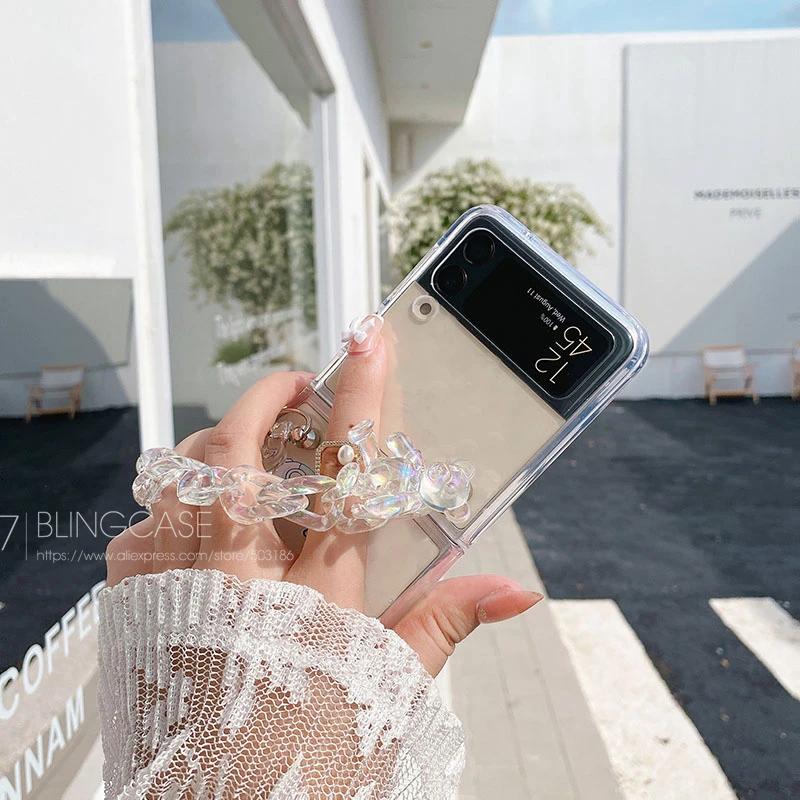 Чехол для телефона с медведем и браслетом Samsung Galaxy Z Flip 3 Hand Chain Clear 4 Cover - купить по