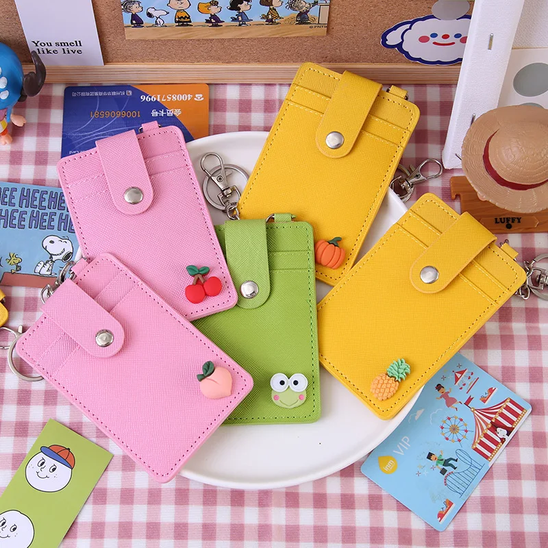 Держатели для карт из искусственной кожи на застежке женщин Брелоки ключей в