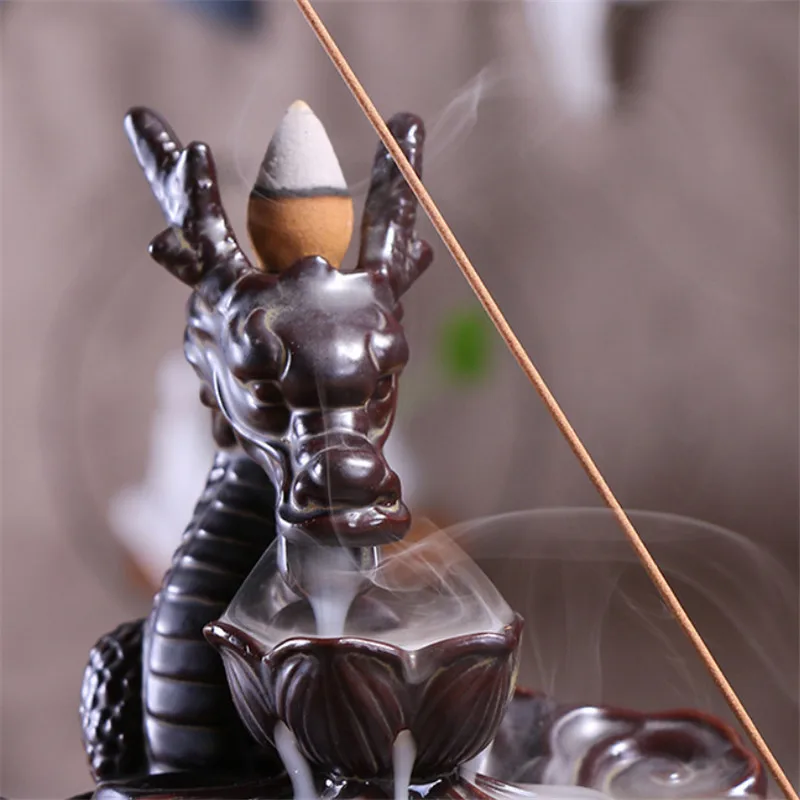 Керамическое ремесло Дракон Лотос дым обратный поток Курильница держатель для