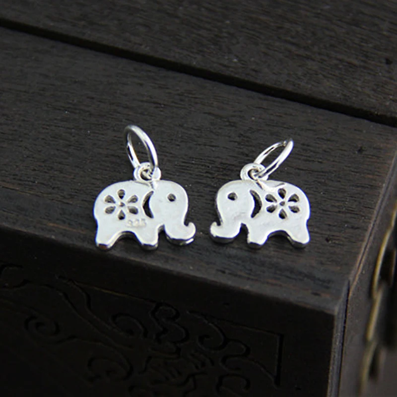 2pcs Elephant Charms 925 Sterling Silver Handcraft Carved Earring Necklace Pendant DIY Women Jewelry Fittings Birthday Gift