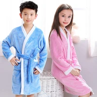 5 9 years bathrobe for children fashion solid color kids robe girl clothing solid color flannel long sleeve boy bath robe