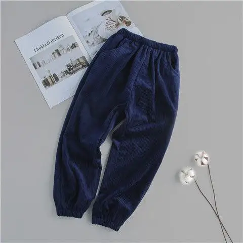 navy blue Новинка года; сезон осень-зима; Детские однотонные хлопковые длинные брюки-шаровары вельветовые свободные брюки для девочек-подростков; леггинсы одежда для маленьких девочек; Y51 - Цвет: navy blue