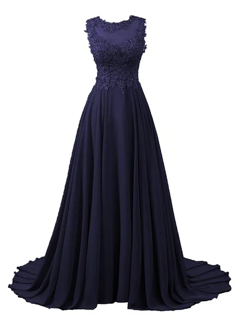 Navy Blue Длинные Платья для подружек невесты с кружевной аппликацией из бисера, из прозрачной ткани с открытой спиной шифон Свадебные платья фрейлина платье недорого - Цвет: Navy Blue