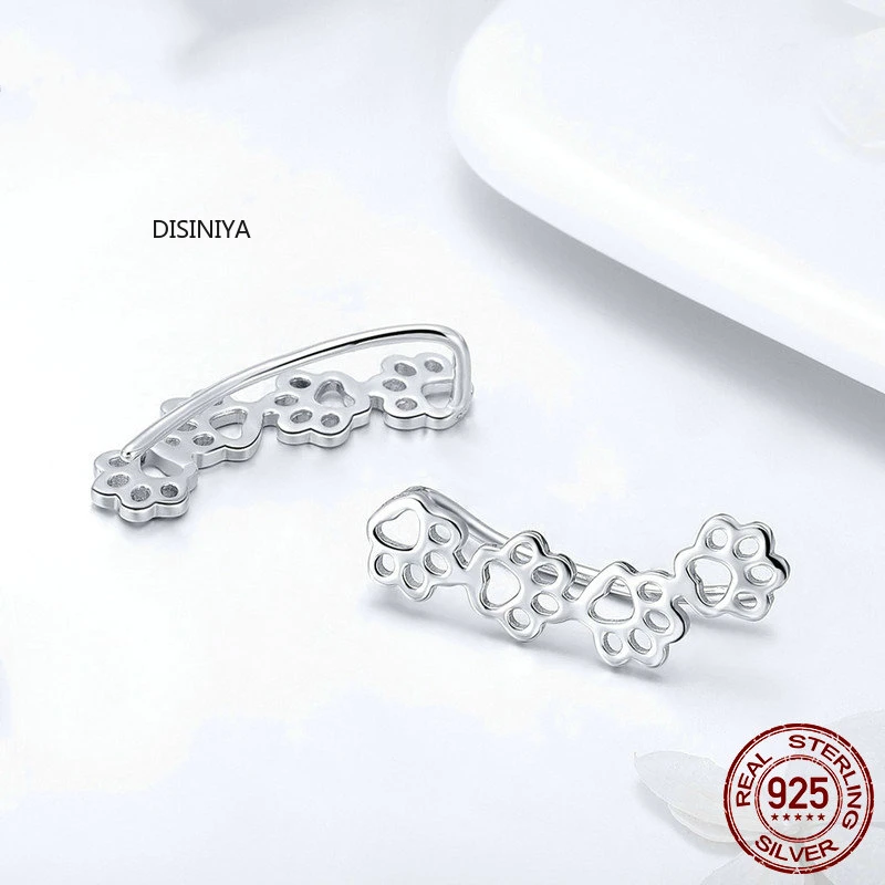 DISINIYA Hot Sale 925 Sterling Silver Paw Trail Cat And Dog Footprints Stud Earrings for Women Jewelry SCE430 | Украшения и
