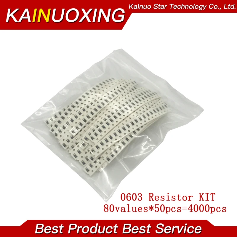 4000pcs 0603 SMD Resistor Kit Assorted Kit 10ohm-1M ohm 5% 80valuesX 50pcs=4000pcs Sample Kit