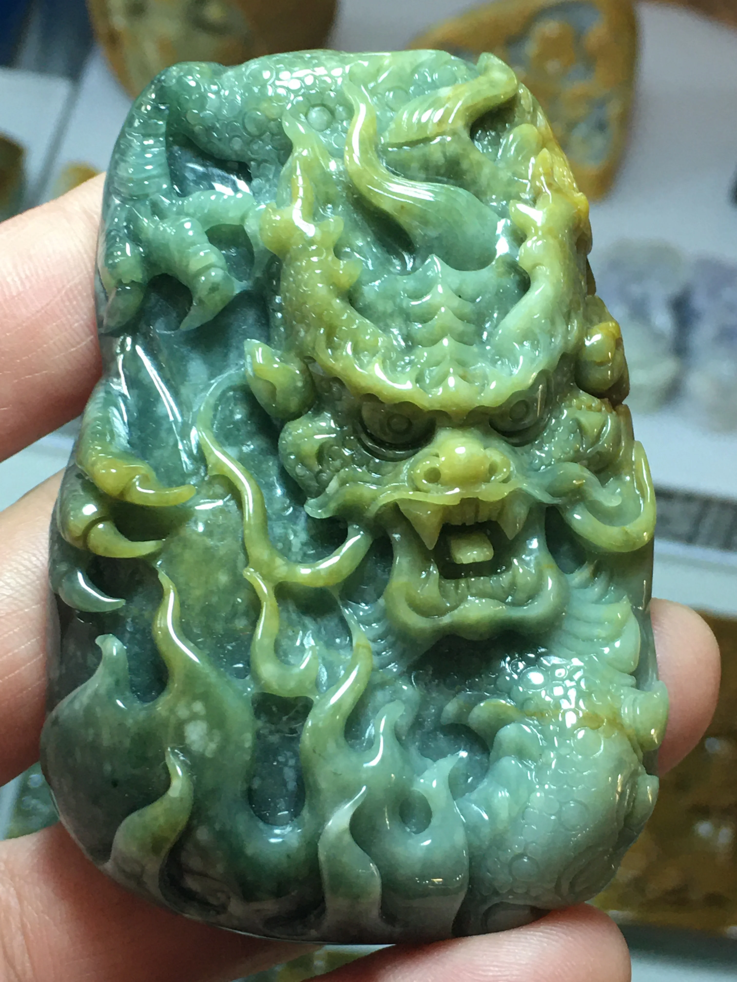 

Real 7A Myanmar jade Hand-Carved jade Zodiac dragon emperor green jade pendant jade necklace pendants men jewelry woman
