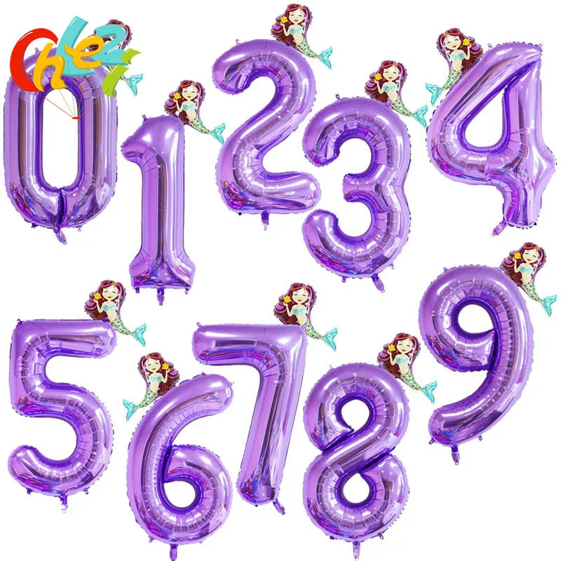 40 дюймов фиолетовый шара с цифрой мини Русалка От 0 до 9 лет С Днем Рождения