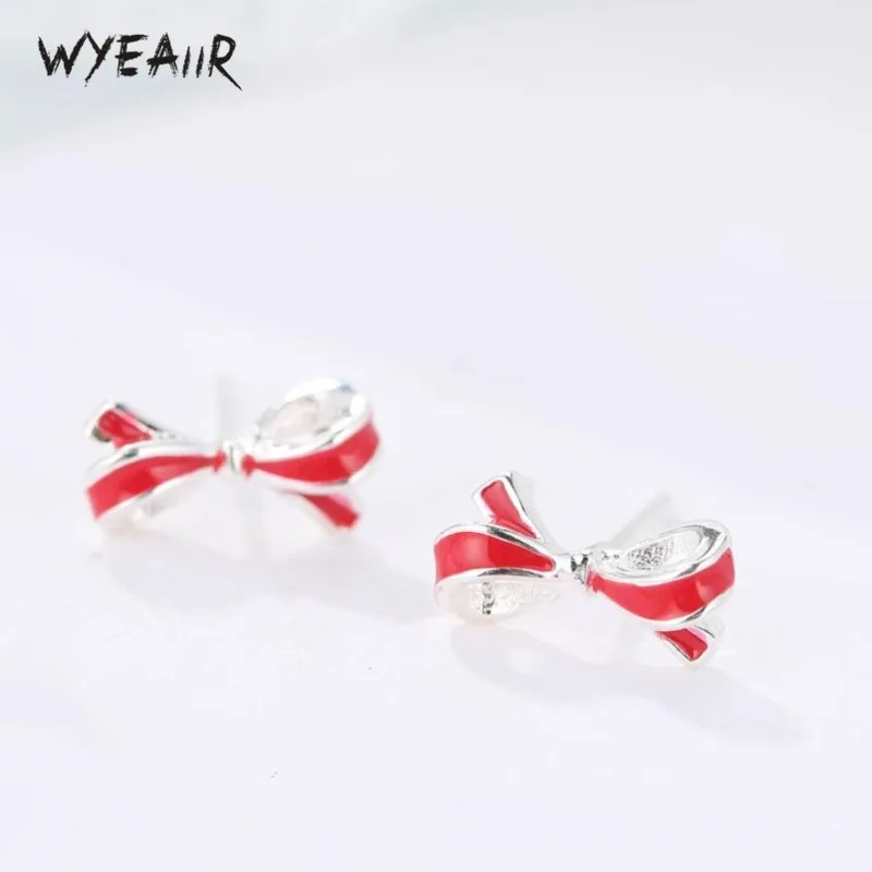 

WYEAIIR Literary Bow Fresh Mini Cute Sweet Student Gift Simple 925 Sterling Silver Female Stud Earrings