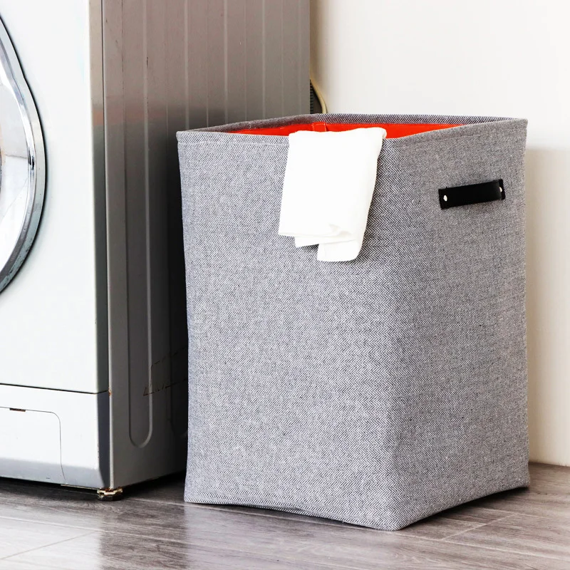 LUDA Grey Felt Storage Basket Bedroom Closet Clothing Toy Storage Bin with Handle Foldable Laundry Basket Dirty Clothes Hamper