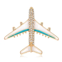 30pcslot Free Shipping Transportation Styles White Enamel Clear Rhinestone Airplane Brooch For Pilot Gift