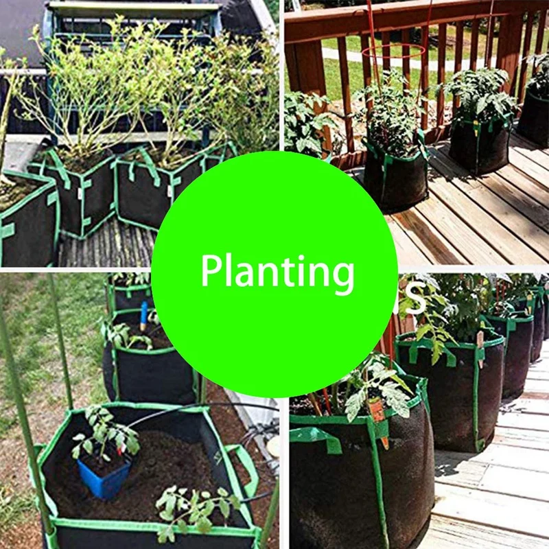 

5 Pack Square Grow Bags with Heavy Duty Handle Planting Pots for Indoor and Outdoor Garden