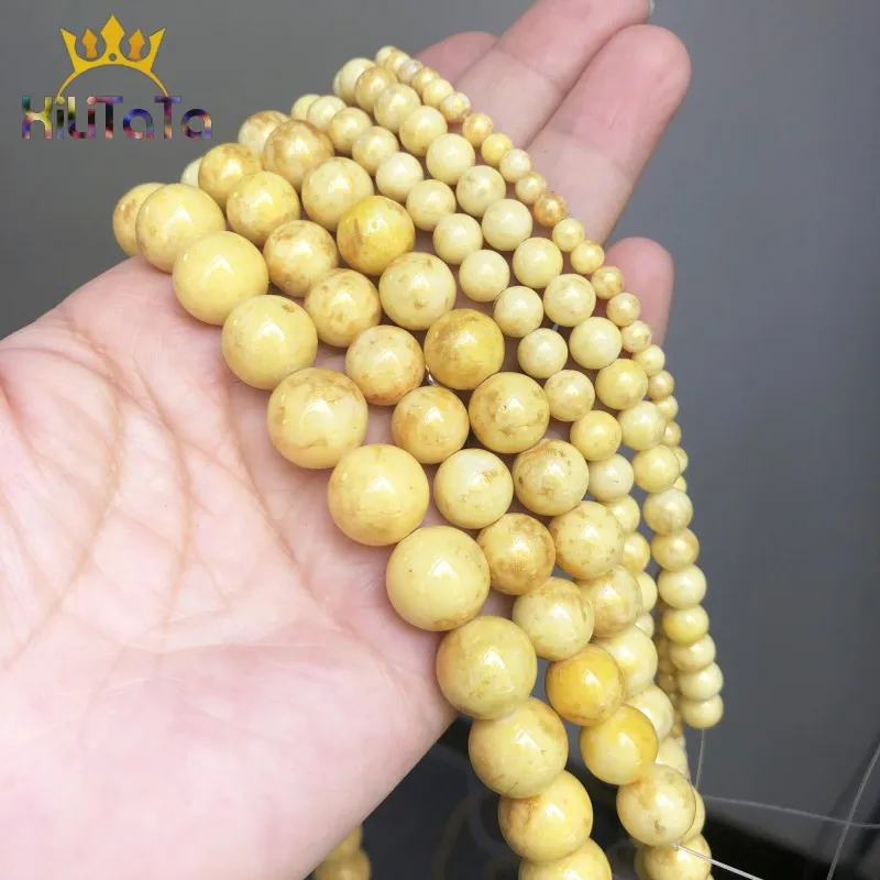 Natural Stone Beads Round Yellow Plated Gold Jades Loose For Jewelry Making DIY Bracelet Accessories 15'' 4/6/8/10/12mm | Украшения