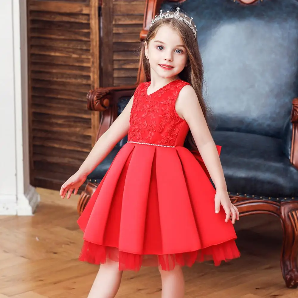 2019 новое платье с узором детское принцессы без рукавов для девочек украшение из