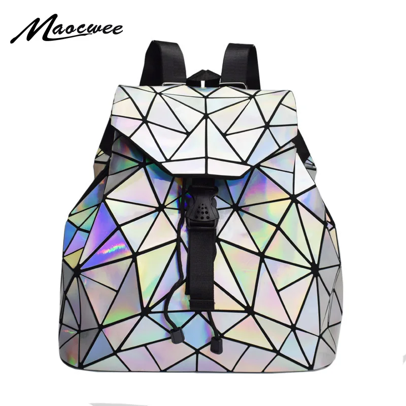 

Women Laser Colorful Backpack School Hologram Geometric Fold Student School Bags For Teenage Girls holographic sac a dos New