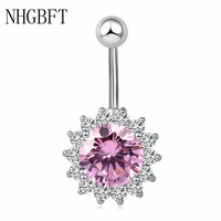 nhgbft fashion sunflowers round zircon navel nail women body piercing jewelry navel ring belly button ring