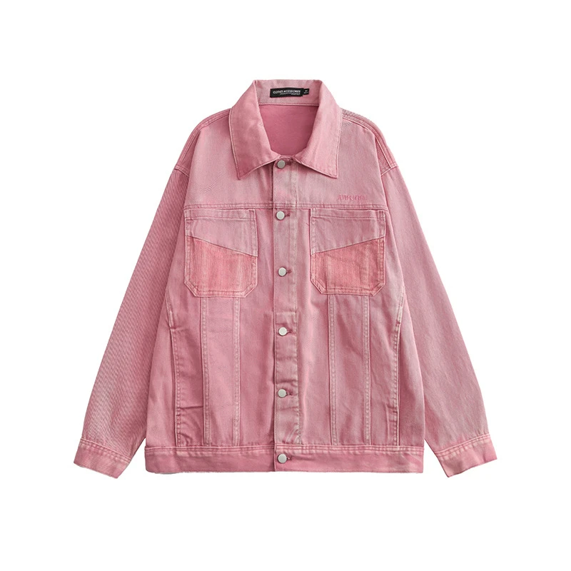 Коллекция осень-зима 2021 розовая джинсовая куртка в стиле бойфренда женская