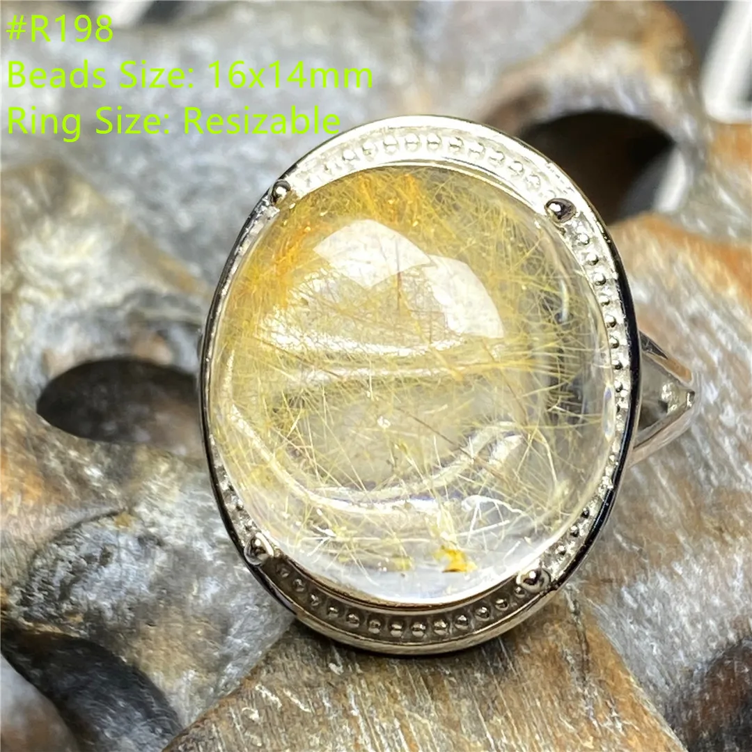 

Кольцо из серебра ювелирные хрустальные бусы пробы с натуральным рутилированным кварцем, регулируемое