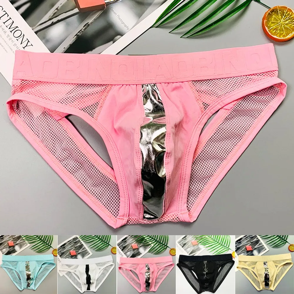 

Buttocks Hollow Men Sexy Low Waist Fashion Comfortable Sexy Mesh Color Matching Cotton Underwear Erotic Lingerie Male Panties