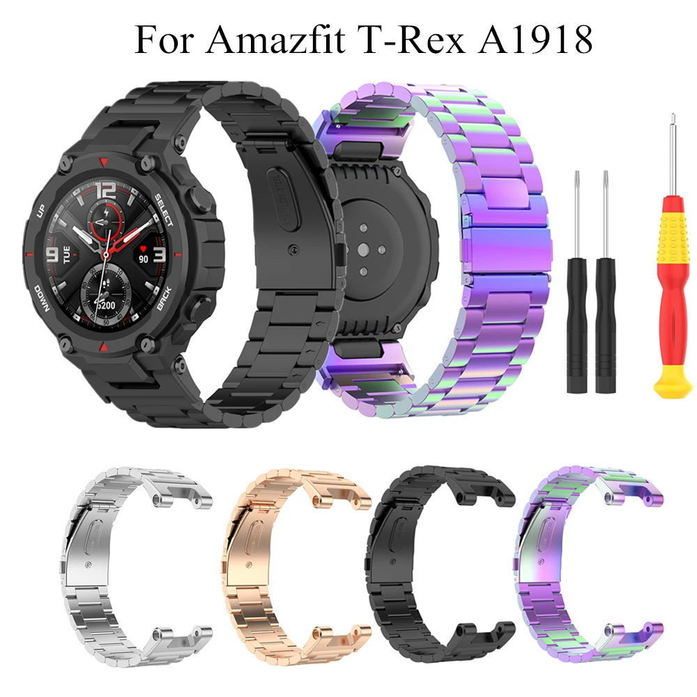 

Metal Watch Straps For Huami Amazfit T-Rex Watchband Stainless Steel Three Beads Wrist Band For Amazfit T-Rex A1918 Accessories