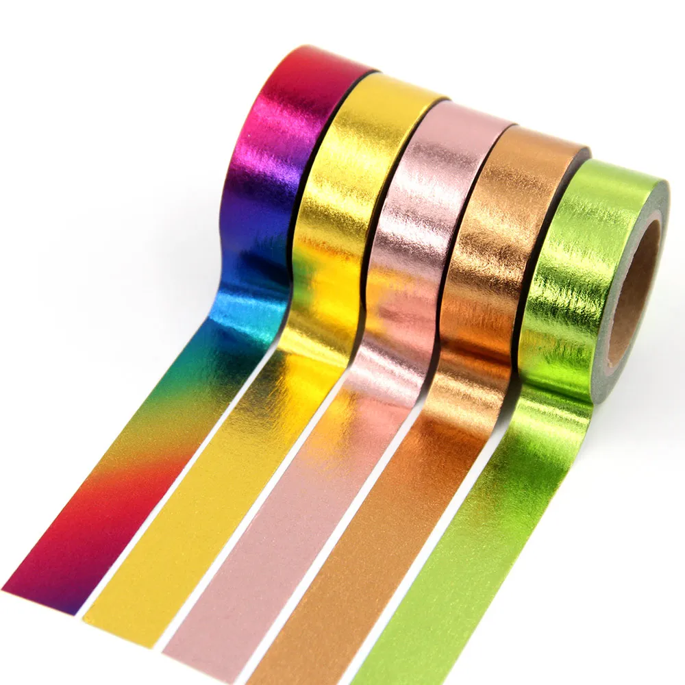 1X 15mm*10m Gold Foil Washi Tape Silver/Gold/Bronze/Rose/Green/purple Color Japanese Kawaii DIYScrapbooking Tools Masking Tape