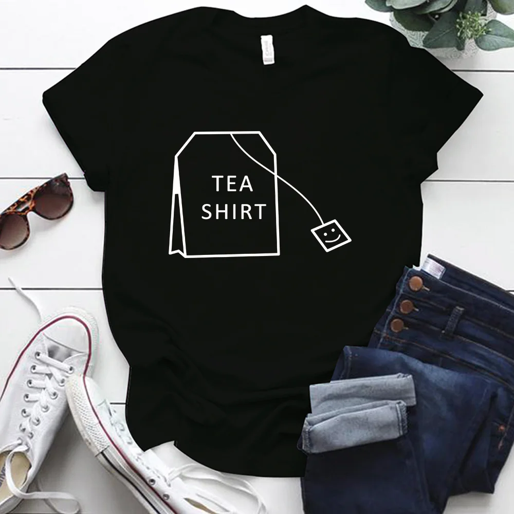 

TEA SHIRT &TEA BAG Printing Oversized T Shirt for Women Harajuku Plus Size Kawaii Clothes Tops Cute Gift for Ladies Ropa Mujer
