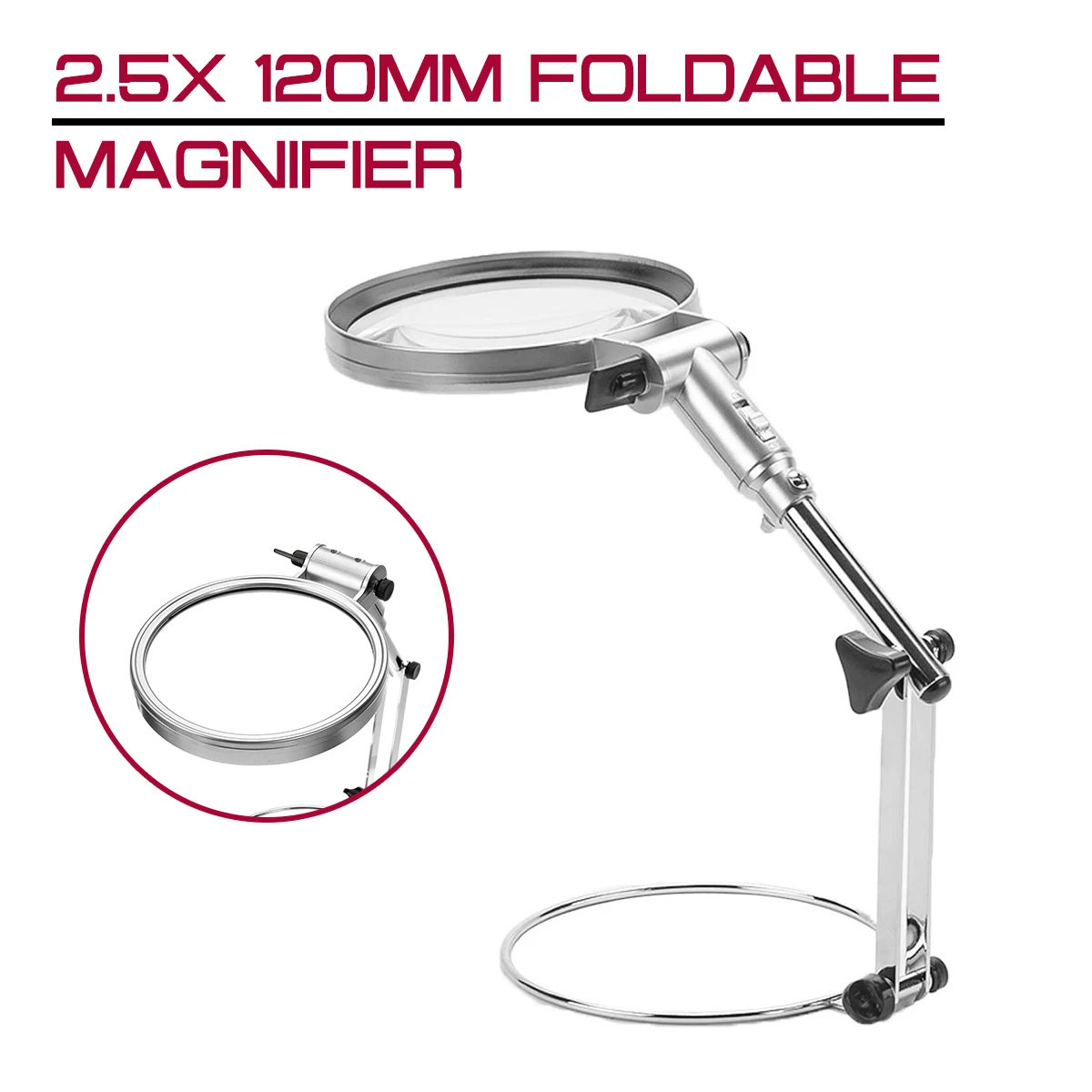 

2.5x 120mm Foldable Desktop Illuminated Magnifier Magnifying Glass LED Lighted Lamp Optical Glass Lens Magnifier Reading Loupe