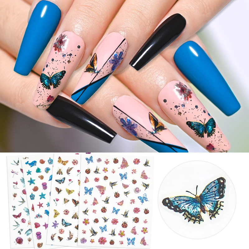 

Blue Butterfly 3D Nails Sticker Flowder Geometry Decals Flower Gold DIY Decals Designs For Nail Art Manicures Decorations Salon