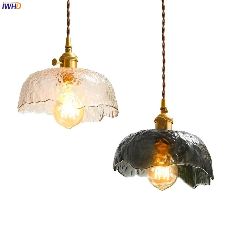 IWHD Vintage Copper Glass LED Pendant Light Fixtures Home Indoor Lighting Bedroom Cafe Bar Nordic Lamp Hanging Lights Luminare