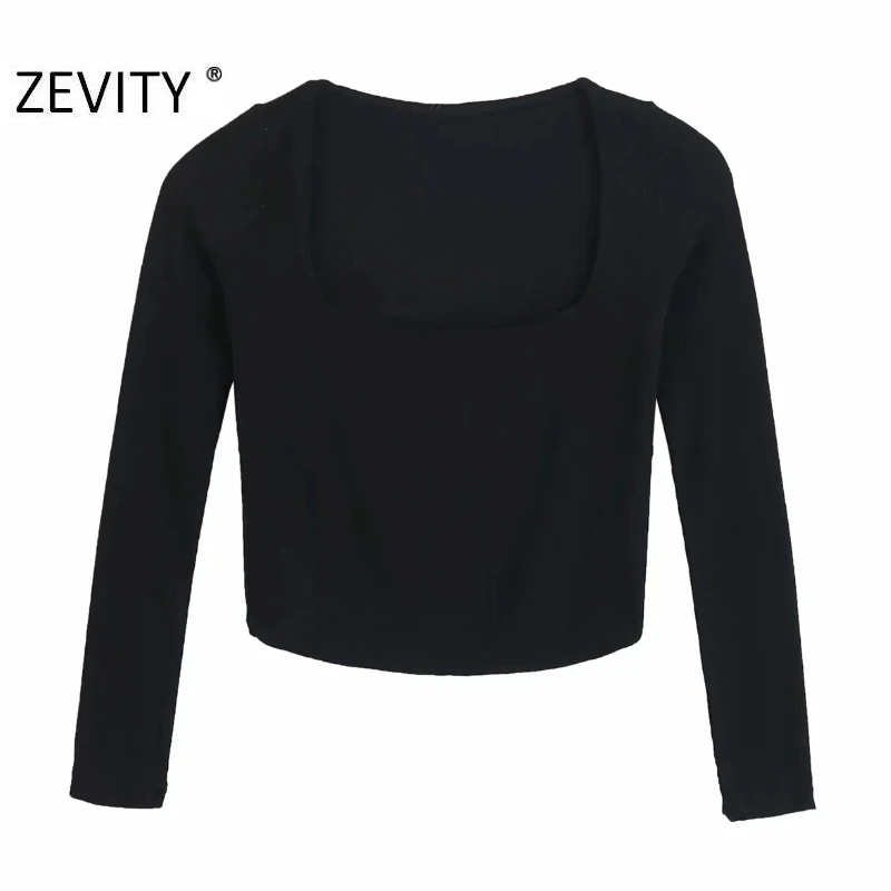 Новинка от Zevity Женская шикарная майка с длинным рукавом и квадратным воротником