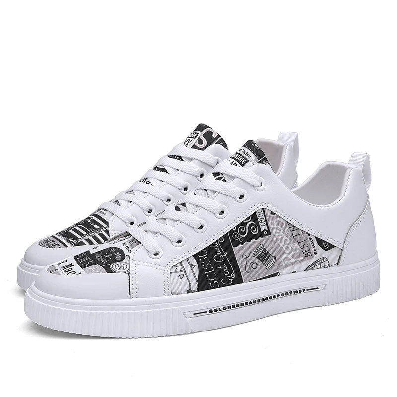 

Women Shoes 2021 Fashion Graffiti PU Flat with Sneakers Spring/Autumn Casual Women Shoes Plus Size Colorful White Shoes