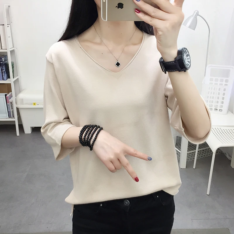 

OHCLOTHING XH Sleeve knit in 10675 female spring 2020 paragraph v-neck sweater with short sleeves outside wear loose 20