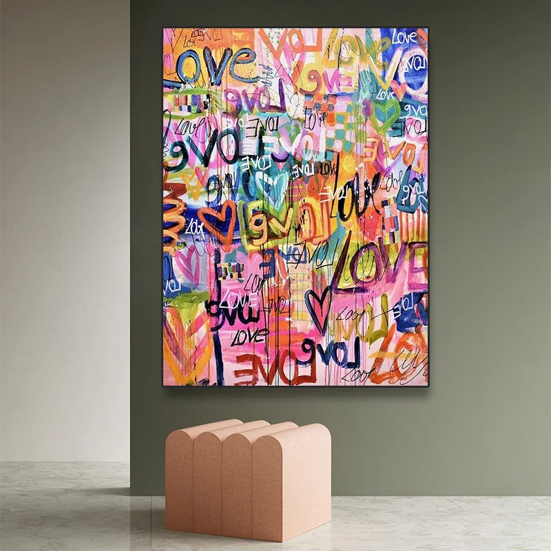 

Many Colorful Love Hearts Grafffiti Art Canvas Paintings Posters and Print Pink Wall Art Pictures Living Room Home Cuadros Decor