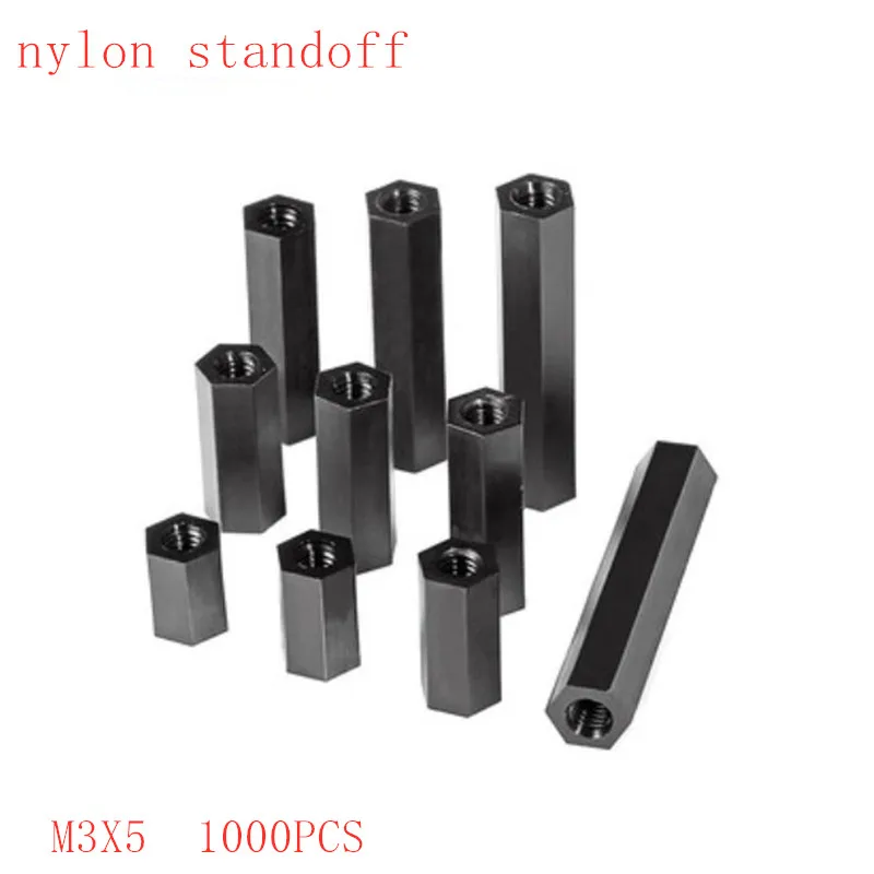 

1000pcs/lot black Nylon standoff M3*5 M3x5 female to female nylon plastic spacer long hex nut