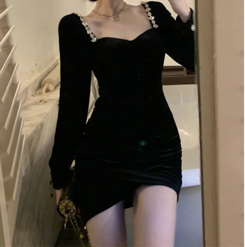 Женская юбка новое французское приталенное черное платье короткая с запахом на