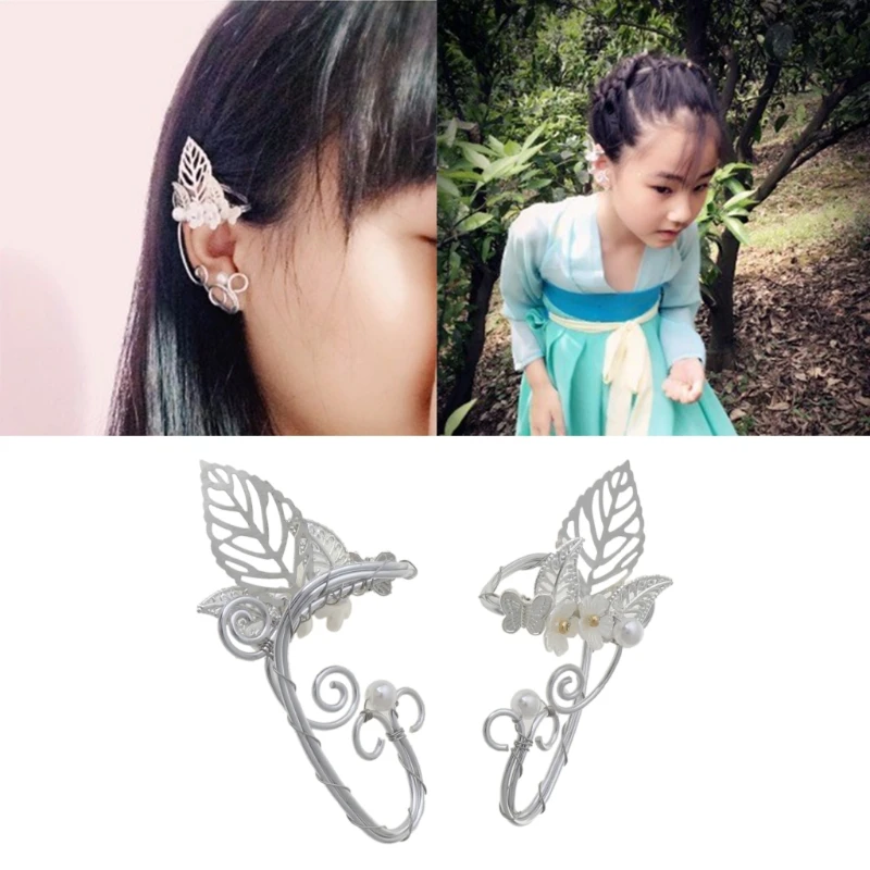 

Elf Pearl Hollowed Ear Clip Without Piercings Flower Leaf Cosplay Wrap Earrings