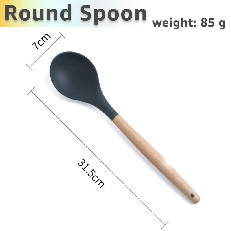 Round spoon Инструмент для приготовления пищи нетоксичные приготовления выпечки Кухонные инструменты принадлежности силиконовая лопатка скребок-ложка щетка Лопата венчик Тернер - Color: Round spoon