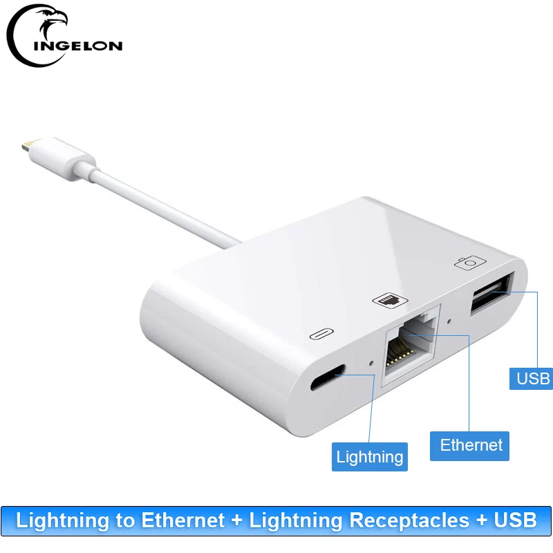 Ingelon[ Lightning Ethernet (порт RJ45)] usb концентратор с адаптером разветвитель Кабель адаптер
