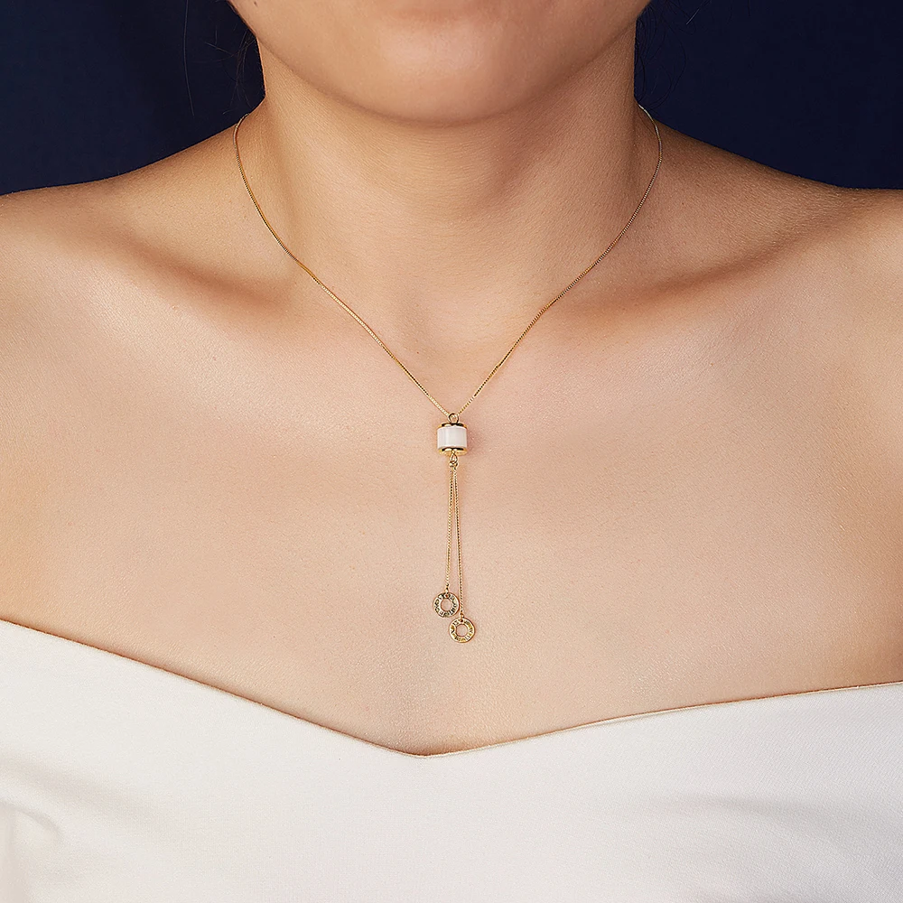 

LEKANI 925 Sterling Silver Necklace Fashion Double Circle Ceramic Necklace Jewelry 2021 New Hot Anniversary Gift for Girlfriend