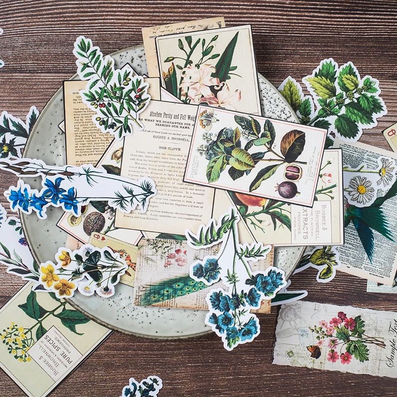 62 шт./упак. Ретро листья растений наклейка с изображением набор для скрапбукинга