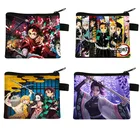 Кошелек из аниме рассекающий демонов, бумажник для монет Kimetsu No Yaiba Kamado Tanjirou, мультяшный мешочек для хранения ключей, USB-кабеля, гарнитуры