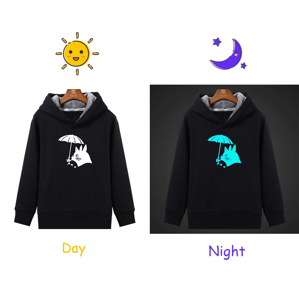 Kawaii Аниме Тоторо флуоресцентный толстовки с капюшоном светящийся рисунок