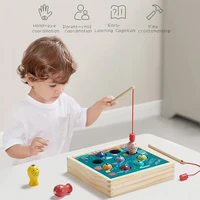 montessori educational wooden fish toys outdoor sports funny magnetic games fishing toy smooth 3d fish two ways play